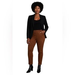 T Tahari Faux Leather Brown Pants XL Stretch Pull On Slim Trousers